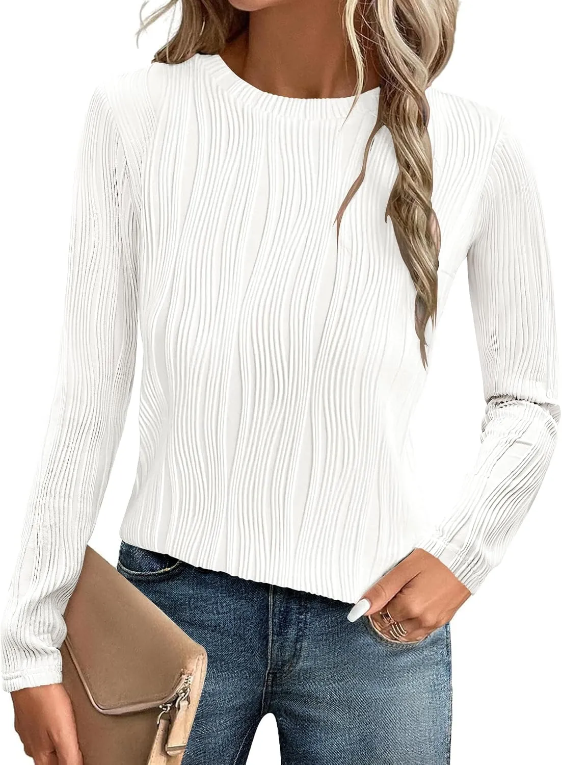 Wave Pattern Long Sleeve Crew
