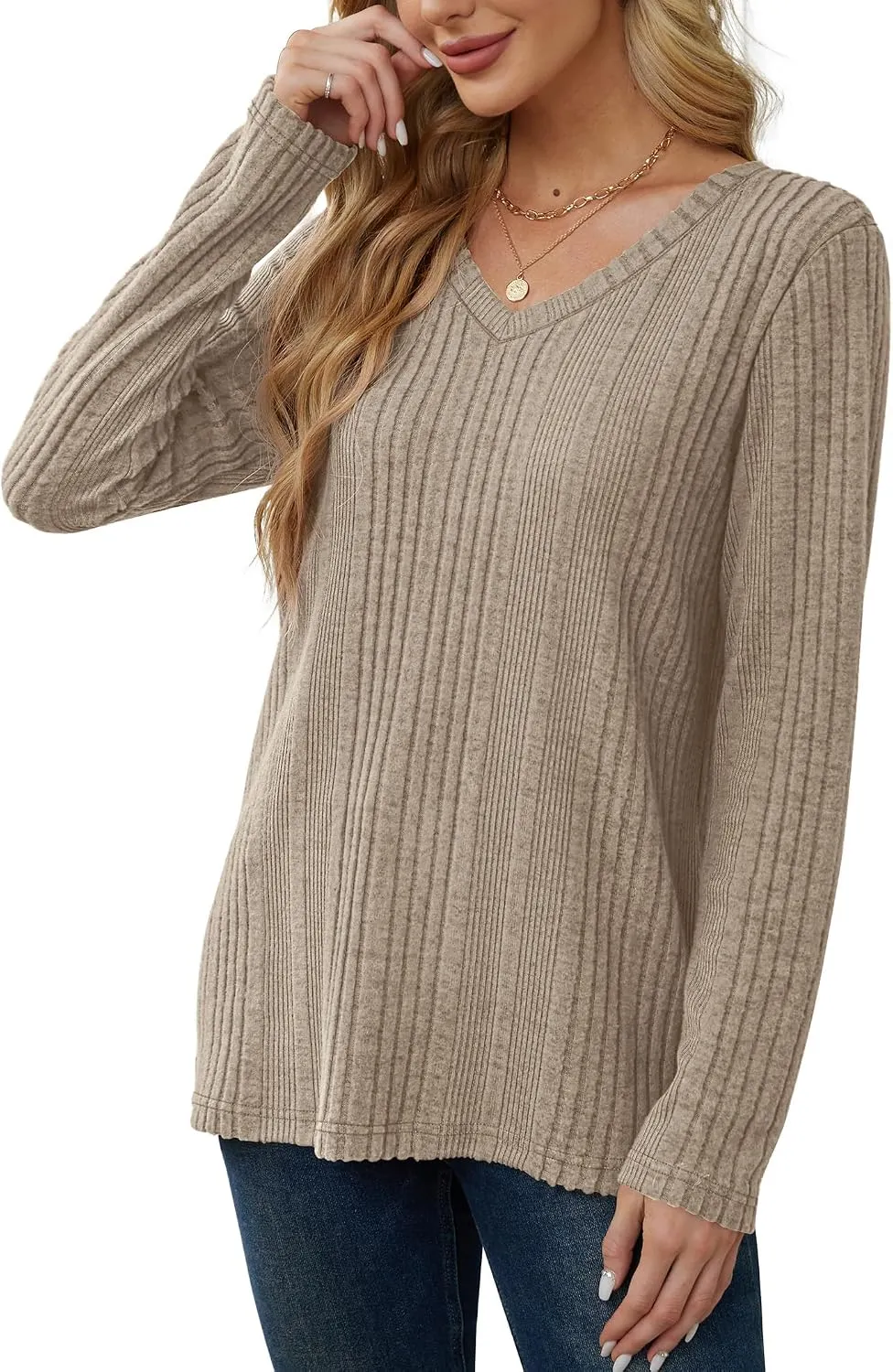 V-Neck Lightweight Pullover — Khaki — view 5