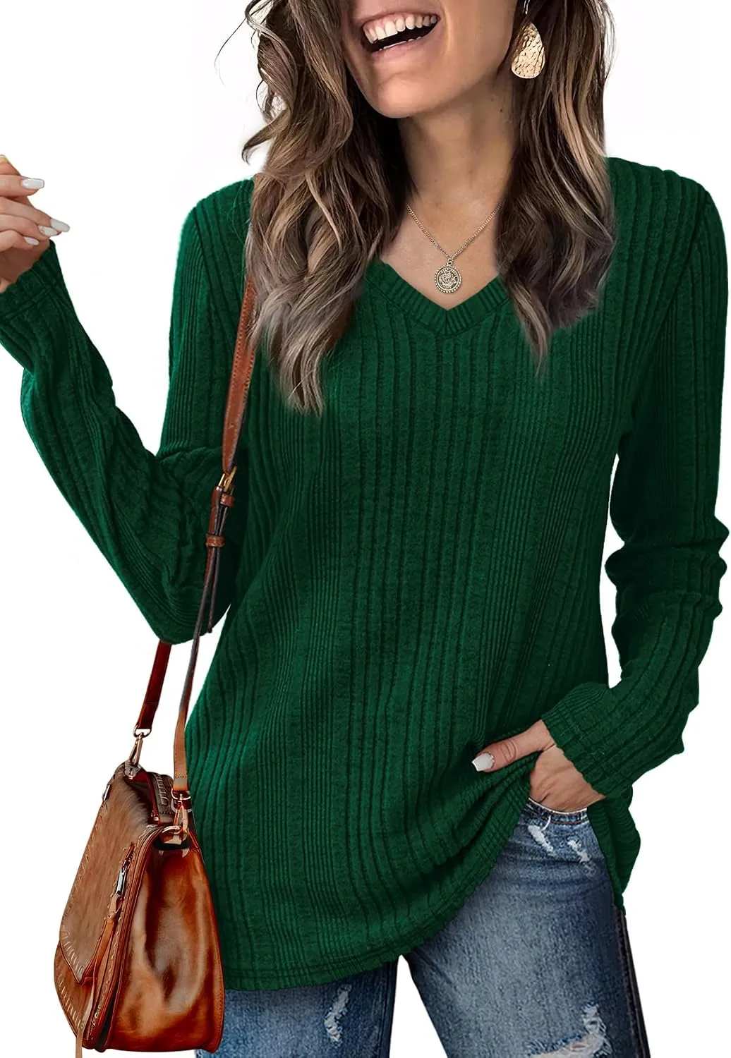 V-Neck Lightweight Pullover — Grass Green