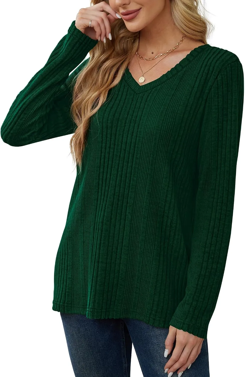 V-Neck Lightweight Pullover — Grass Green — view 2