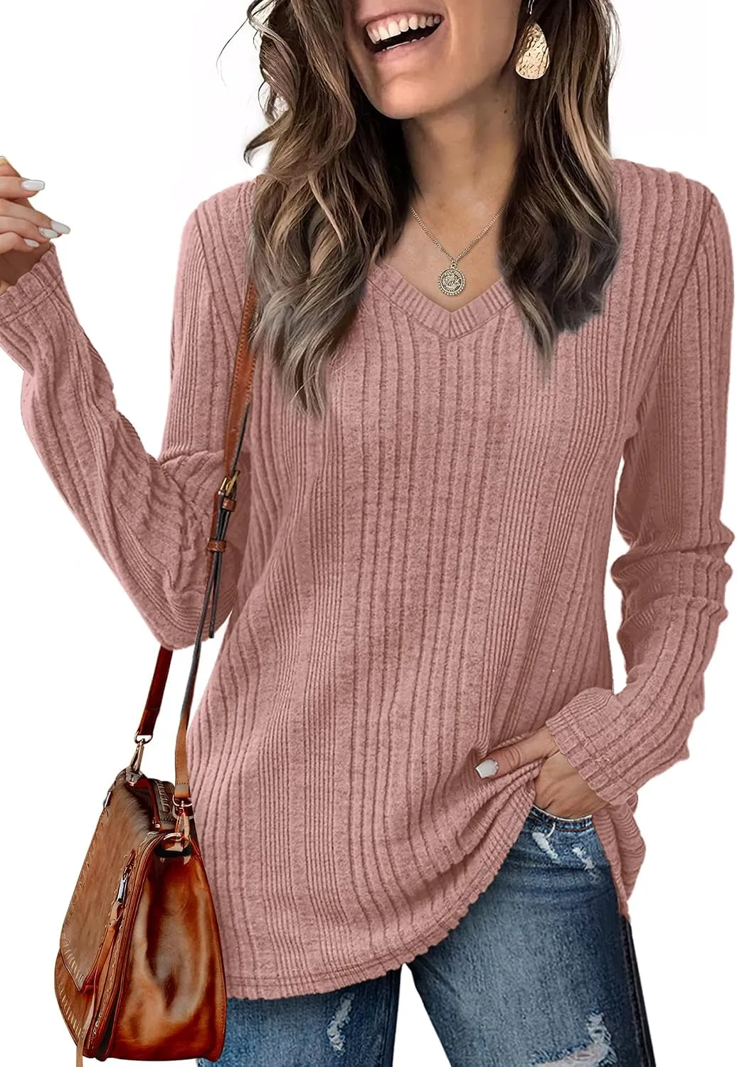 V-Neck Lightweight Pullover — Pink