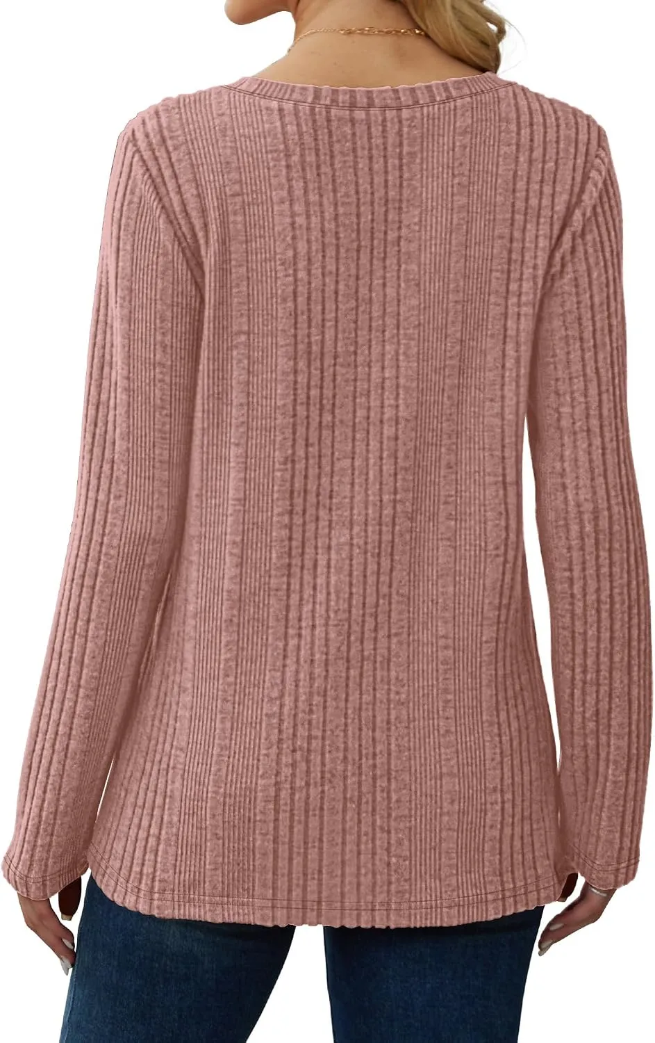 V-Neck Lightweight Pullover — Pink — view 4