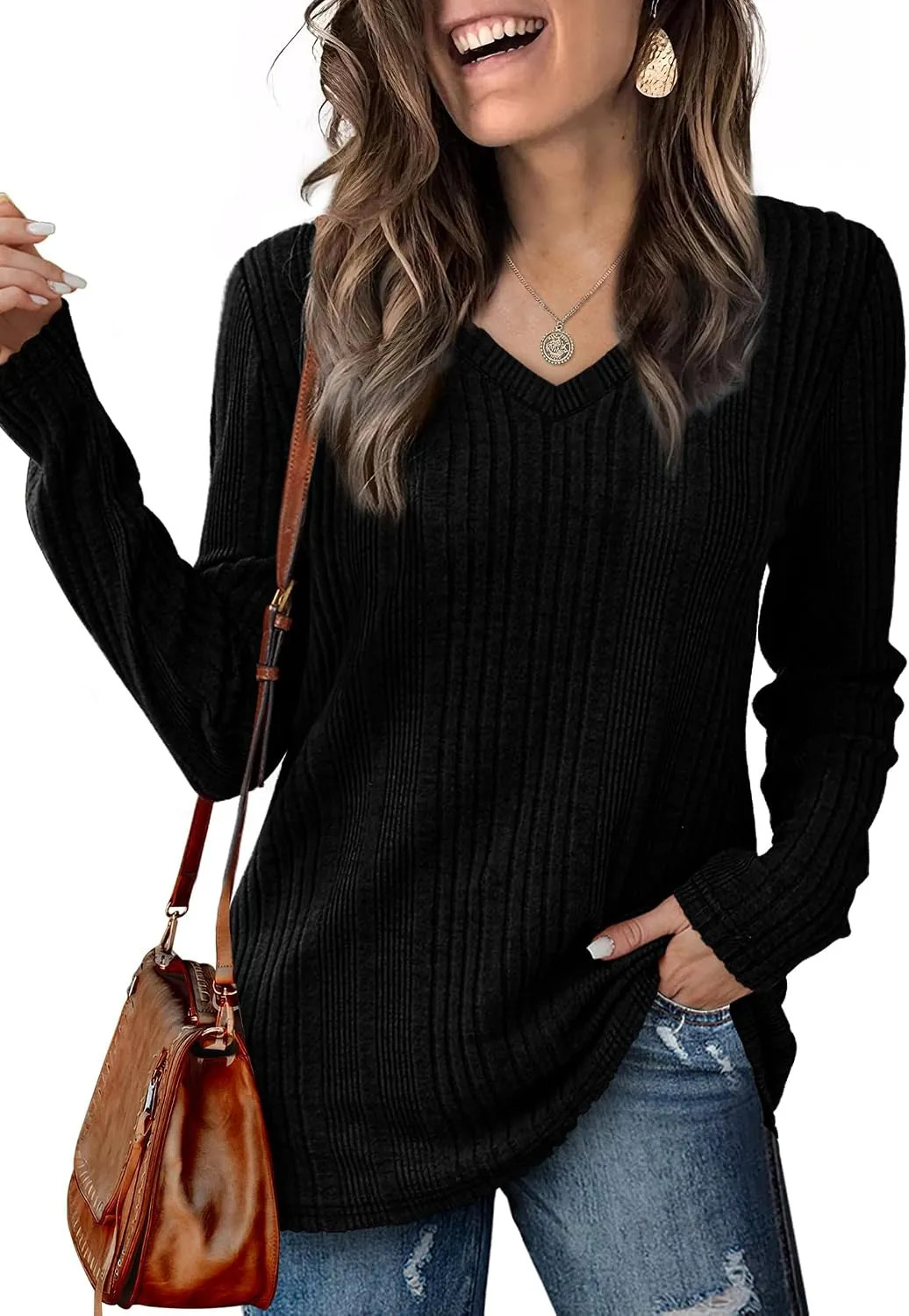 V-Neck Lightweight Pullover — Black
