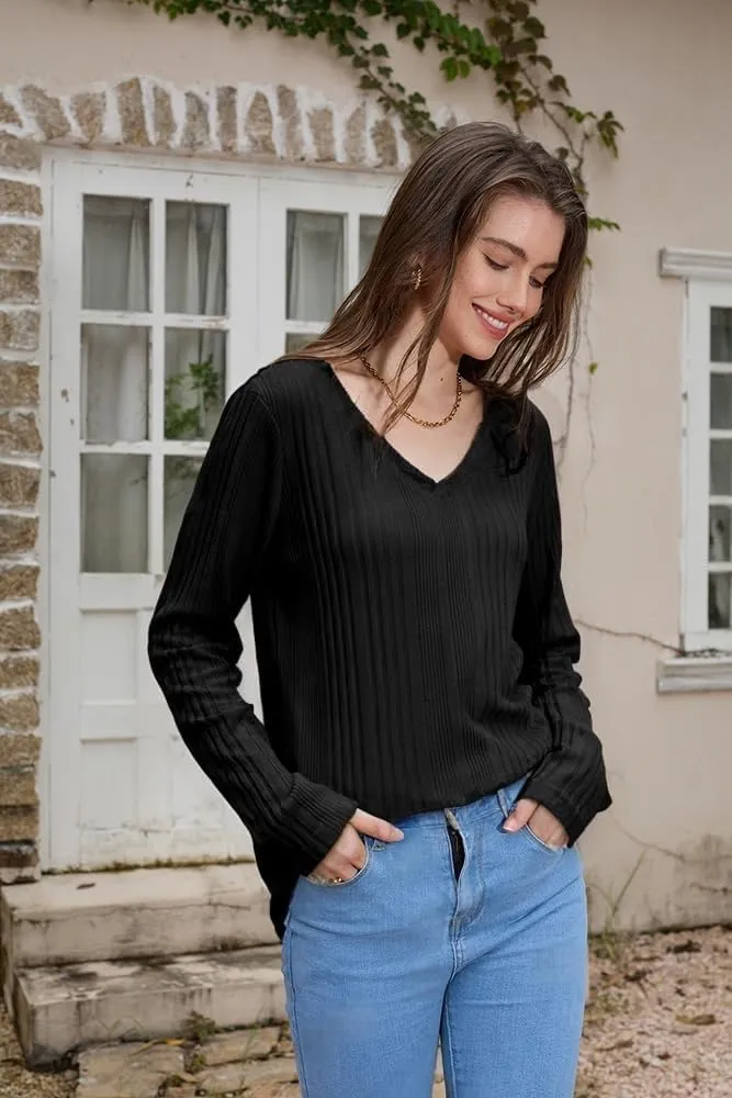 V-Neck Lightweight Pullover — Black — view 2