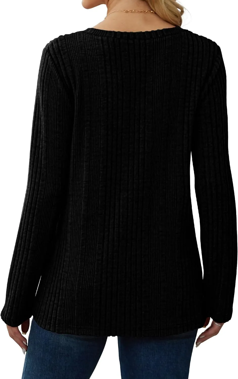 V-Neck Lightweight Pullover — Black — view 5