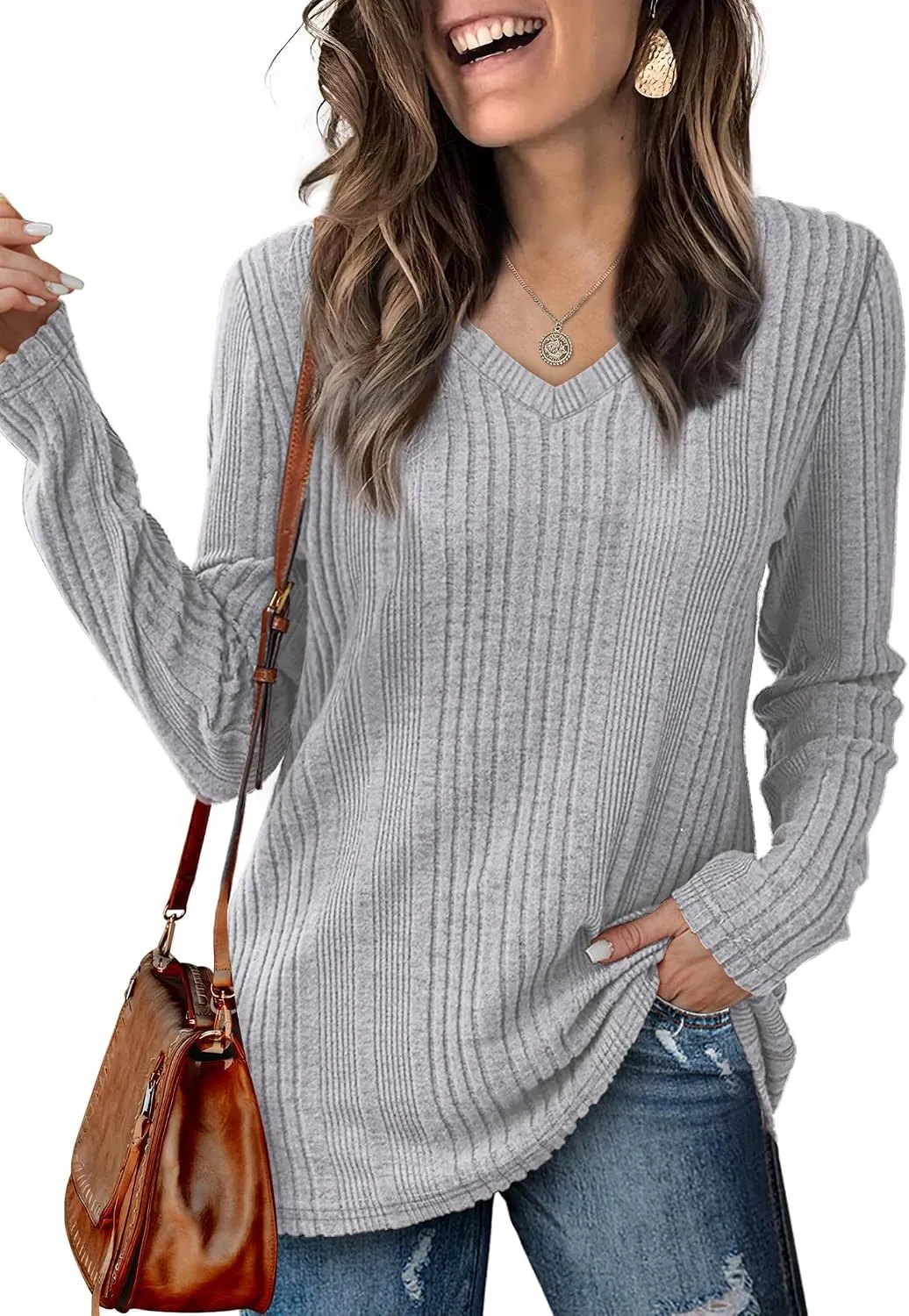 V-Neck Lightweight Pullover — Gray