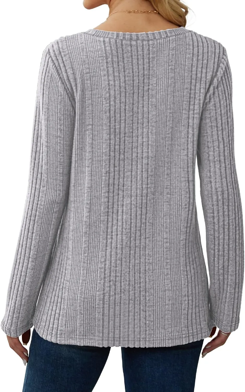 V-Neck Lightweight Pullover — Gray — view 4