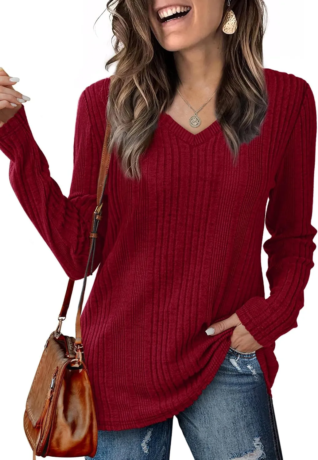 V-Neck Lightweight Pullover — Burgundy