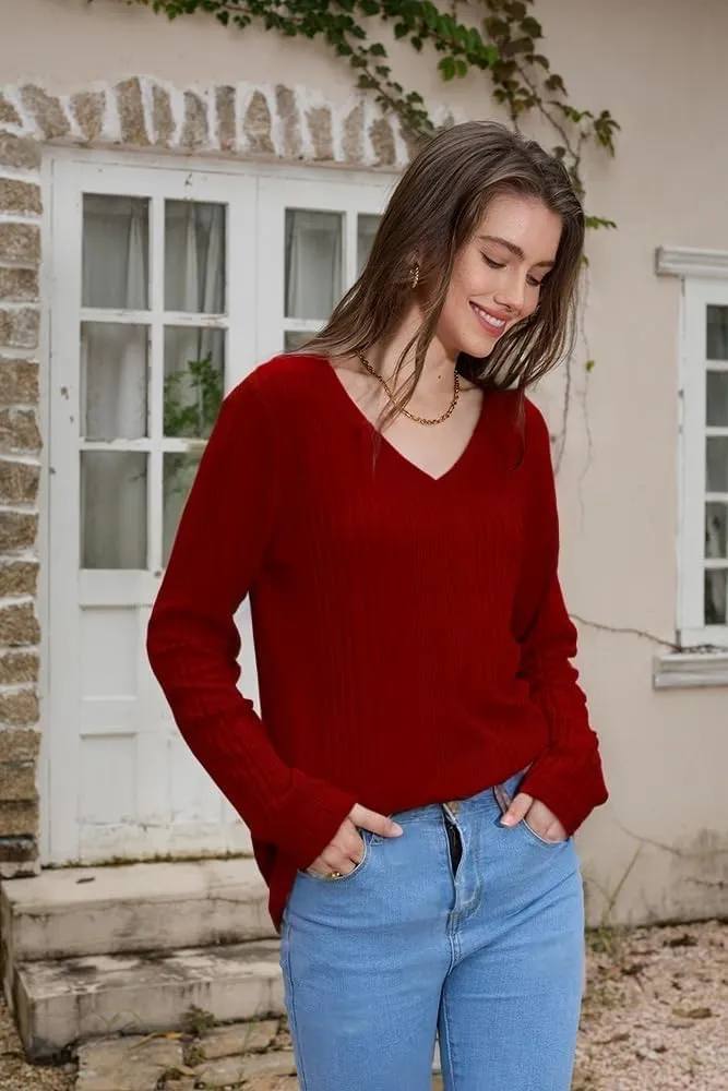 V-Neck Lightweight Pullover — Burgundy — view 3