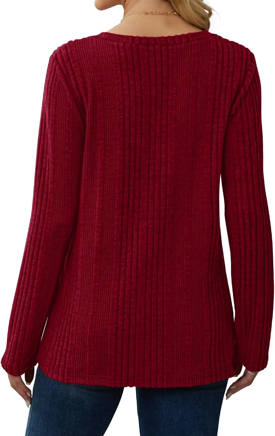 V-Neck Lightweight Pullover — Burgundy — view 4