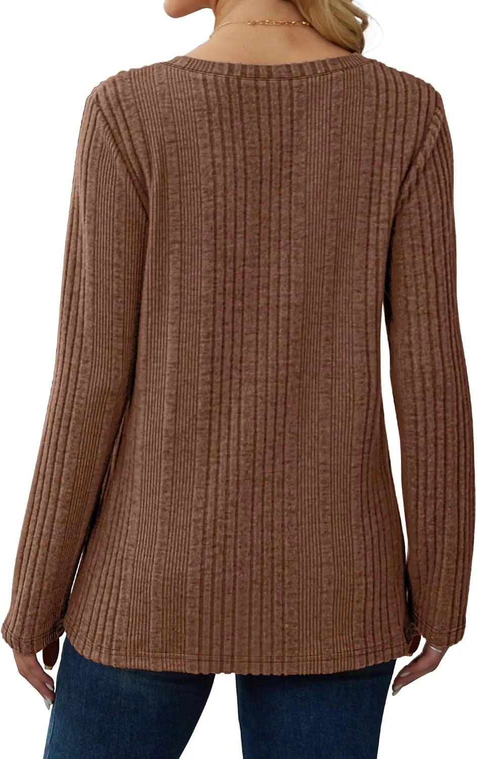 V-Neck Lightweight Pullover — Brown — view 5