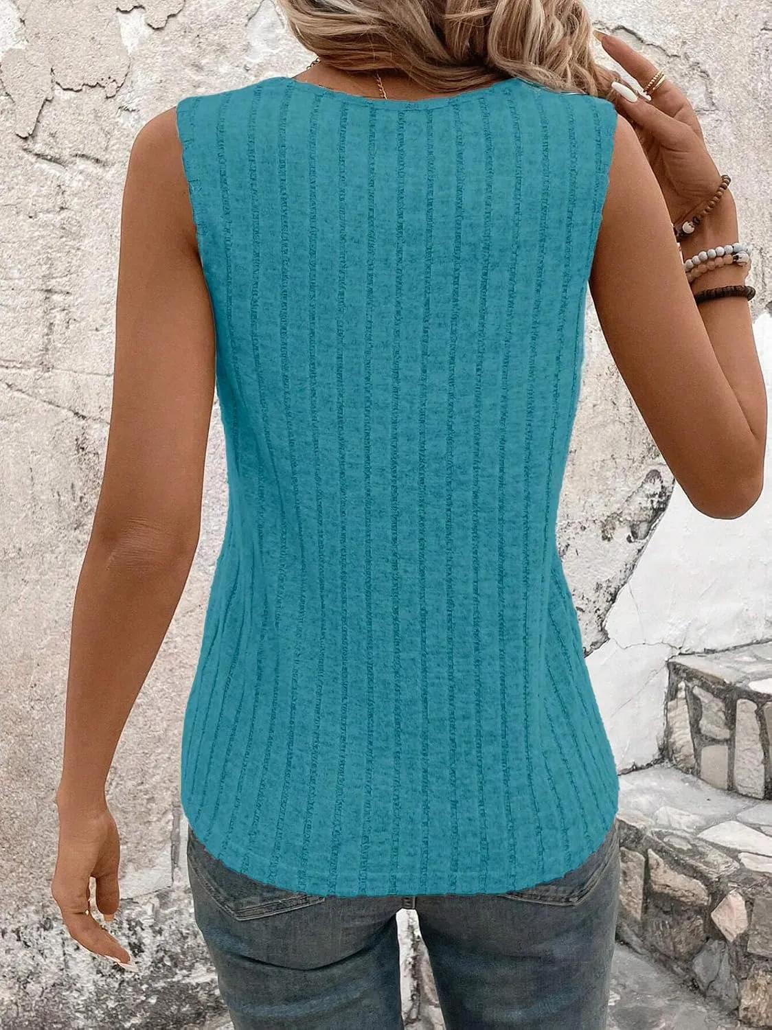 V-Neck Basic Tank — Kingfisher Blue — view 3