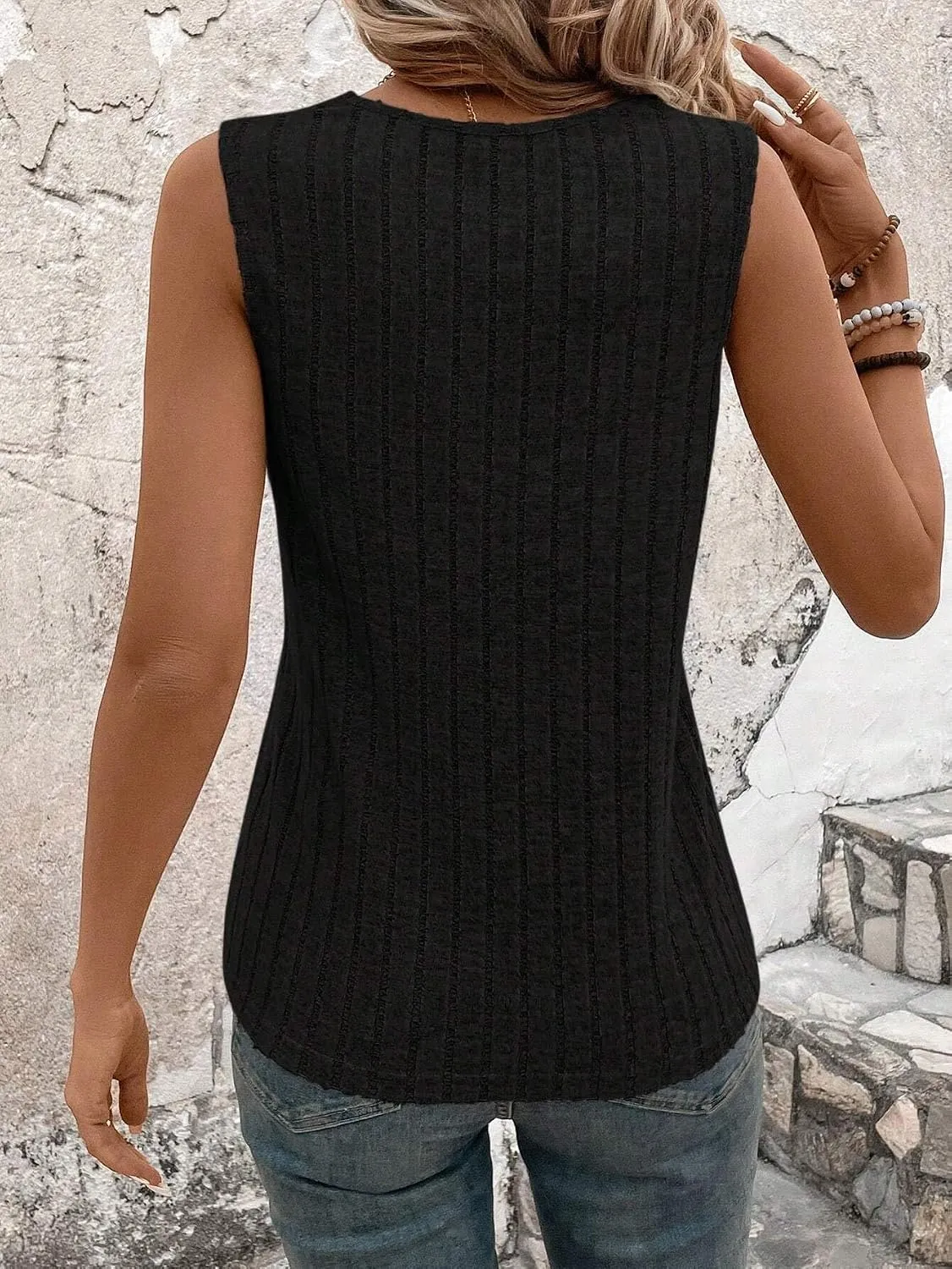 V-Neck Basic Tank — Black — view 3