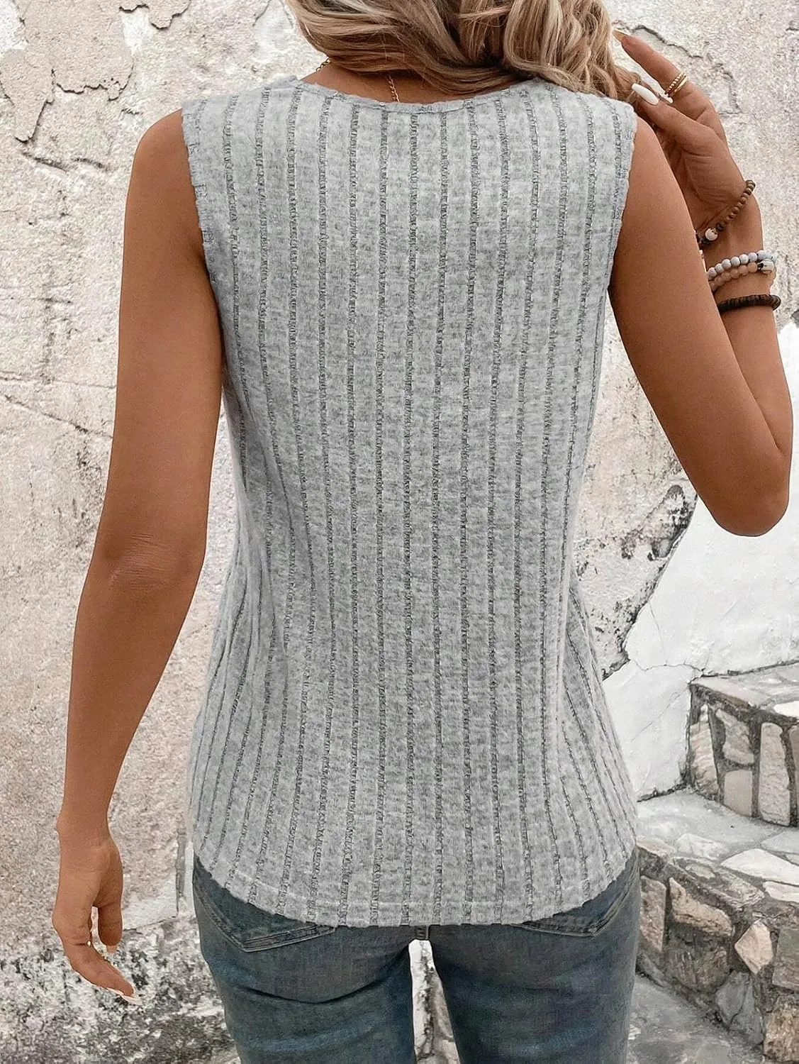 V-Neck Basic Tank — Gray — view 3