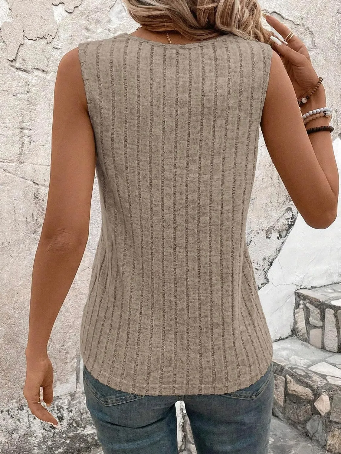V-Neck Basic Tank — Apricot — view 3
