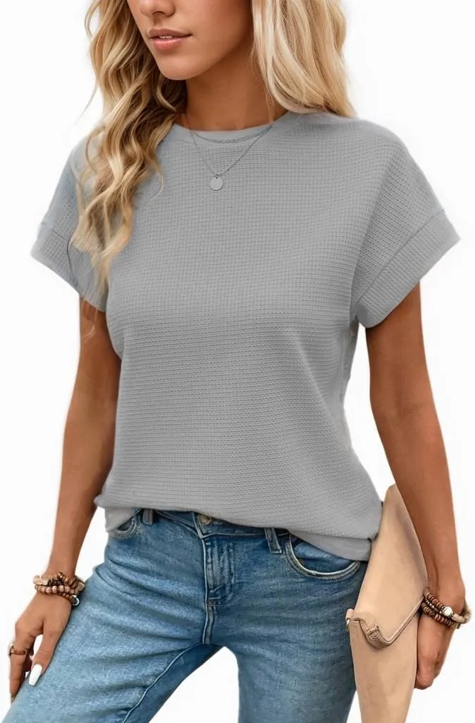 Waffle Knit Crew Neck Tee — Gray