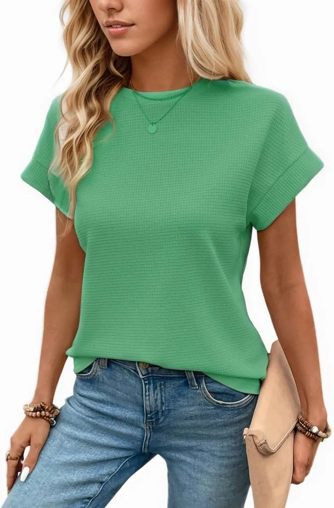 Waffle Knit Crew Neck Tee — Light Green