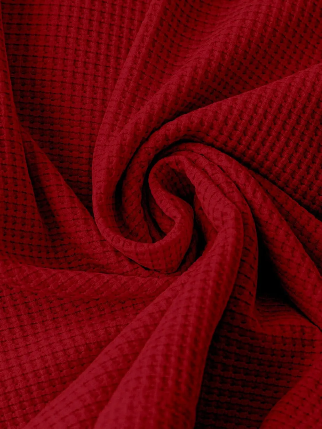 Waffle Knit Crew Neck Tee — Jujube Red — view 5