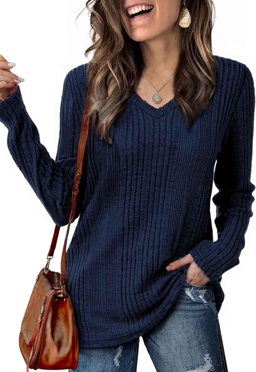 V-Neck Lightweight Pullover — Navy