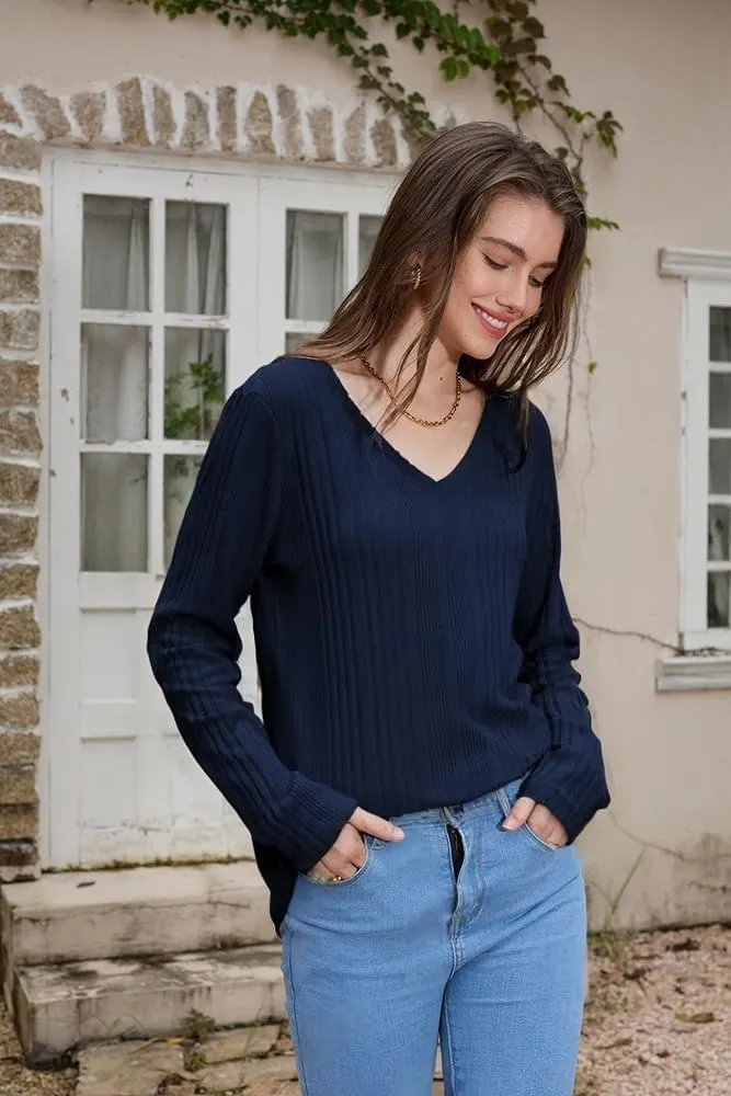 V-Neck Lightweight Pullover — Navy — view 2