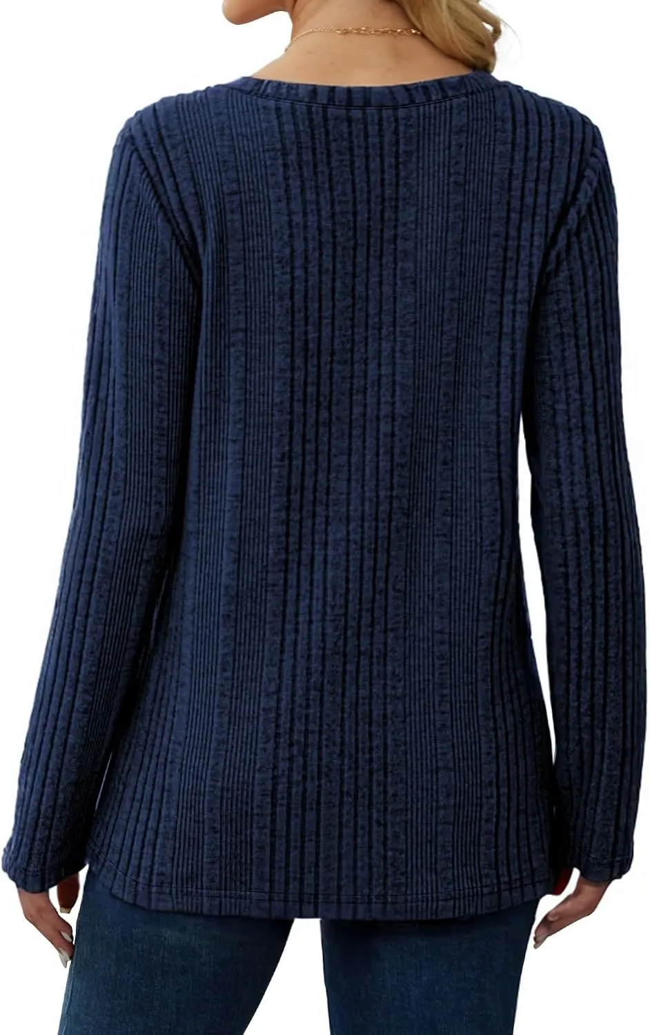 V-Neck Lightweight Pullover — Navy — view 4