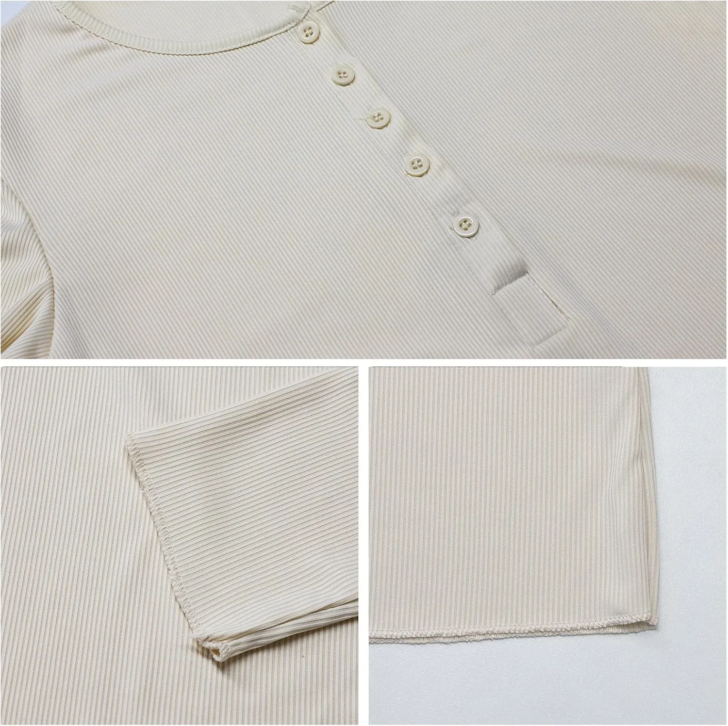 Ribbed Henley Long Sleeve — Apricot — view 5
