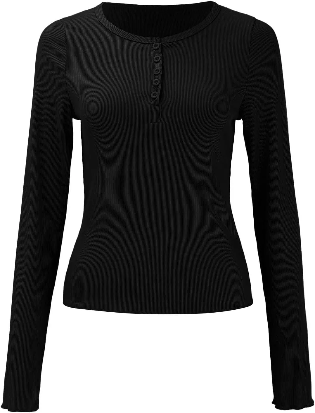 Ribbed Henley Long Sleeve — Black — view 3