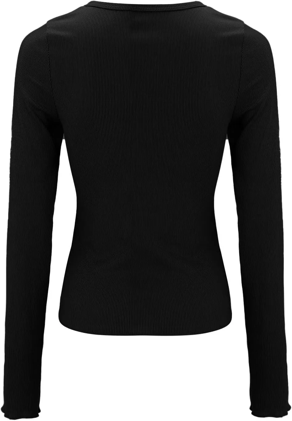 Ribbed Henley Long Sleeve — Black — view 4