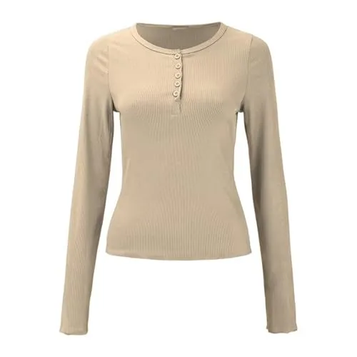 Ribbed Henley Long Sleeve — Apricot — view 4