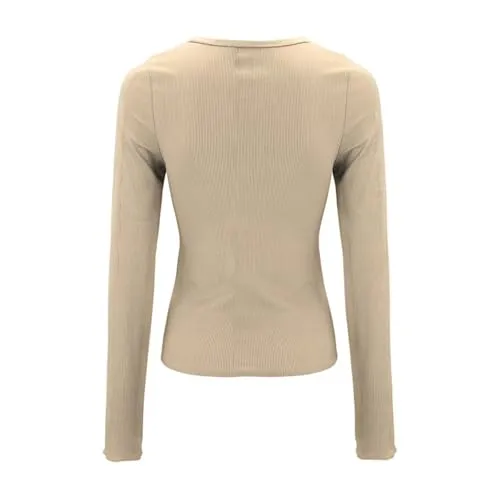 Ribbed Henley Long Sleeve — Apricot — view 5