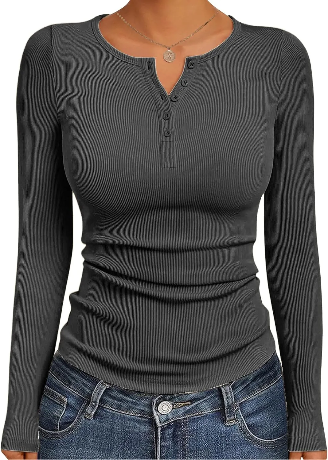 Ribbed Henley Long Sleeve — Darkgray