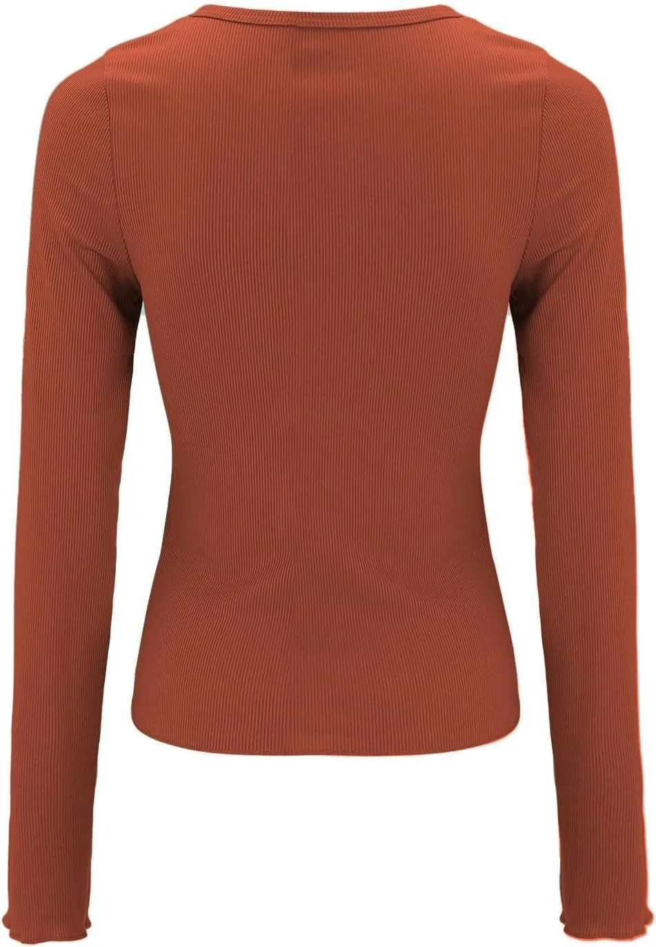 Ribbed Henley Long Sleeve — Rust Red — view 4