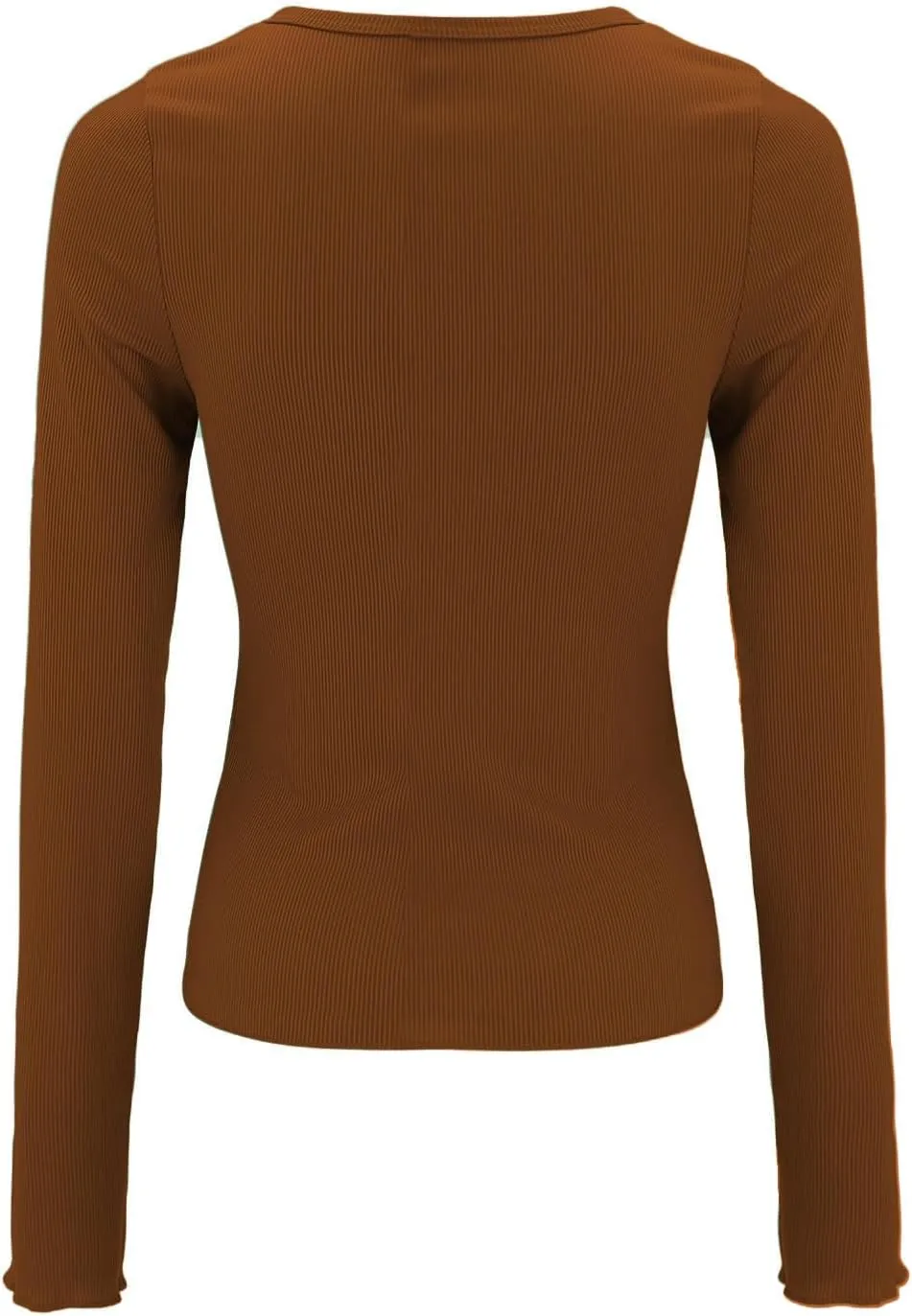 Ribbed Henley Long Sleeve — Brown — view 4
