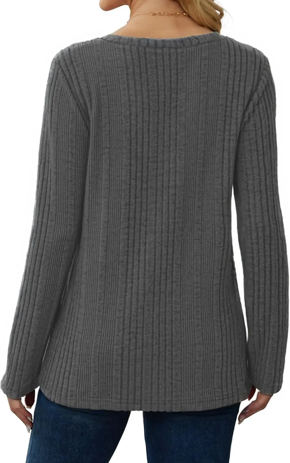 V-Neck Lightweight Pullover — Anthracite Grey — view 3