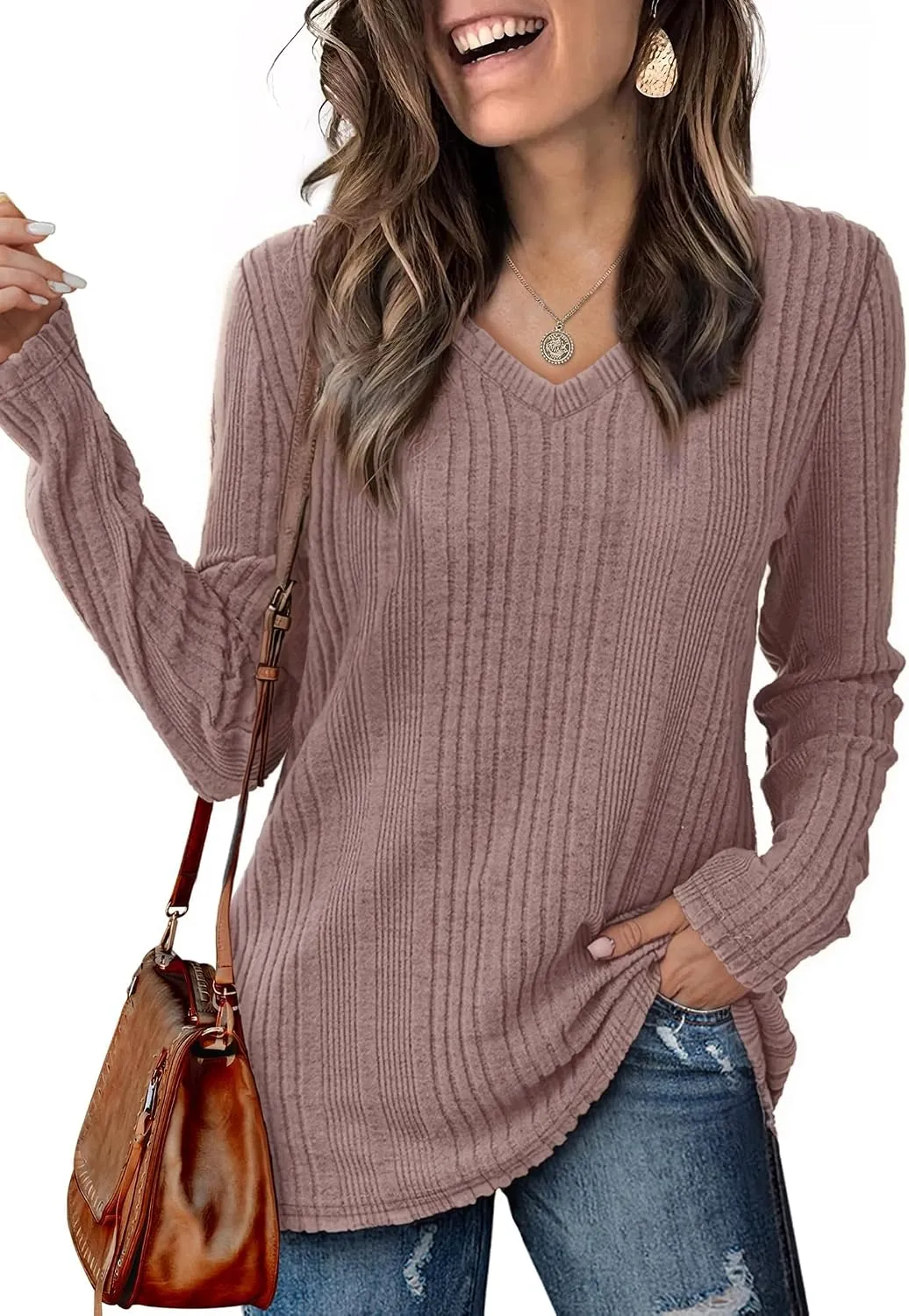 V-Neck Lightweight Pullover — Rust Red
