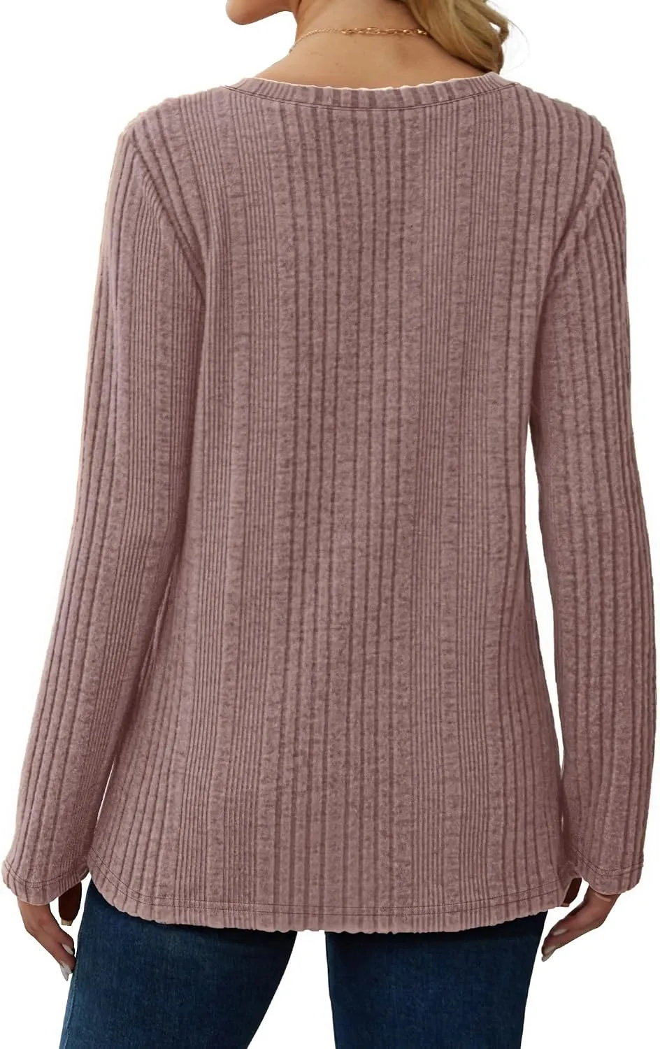 V-Neck Lightweight Pullover — Rust Red — view 3