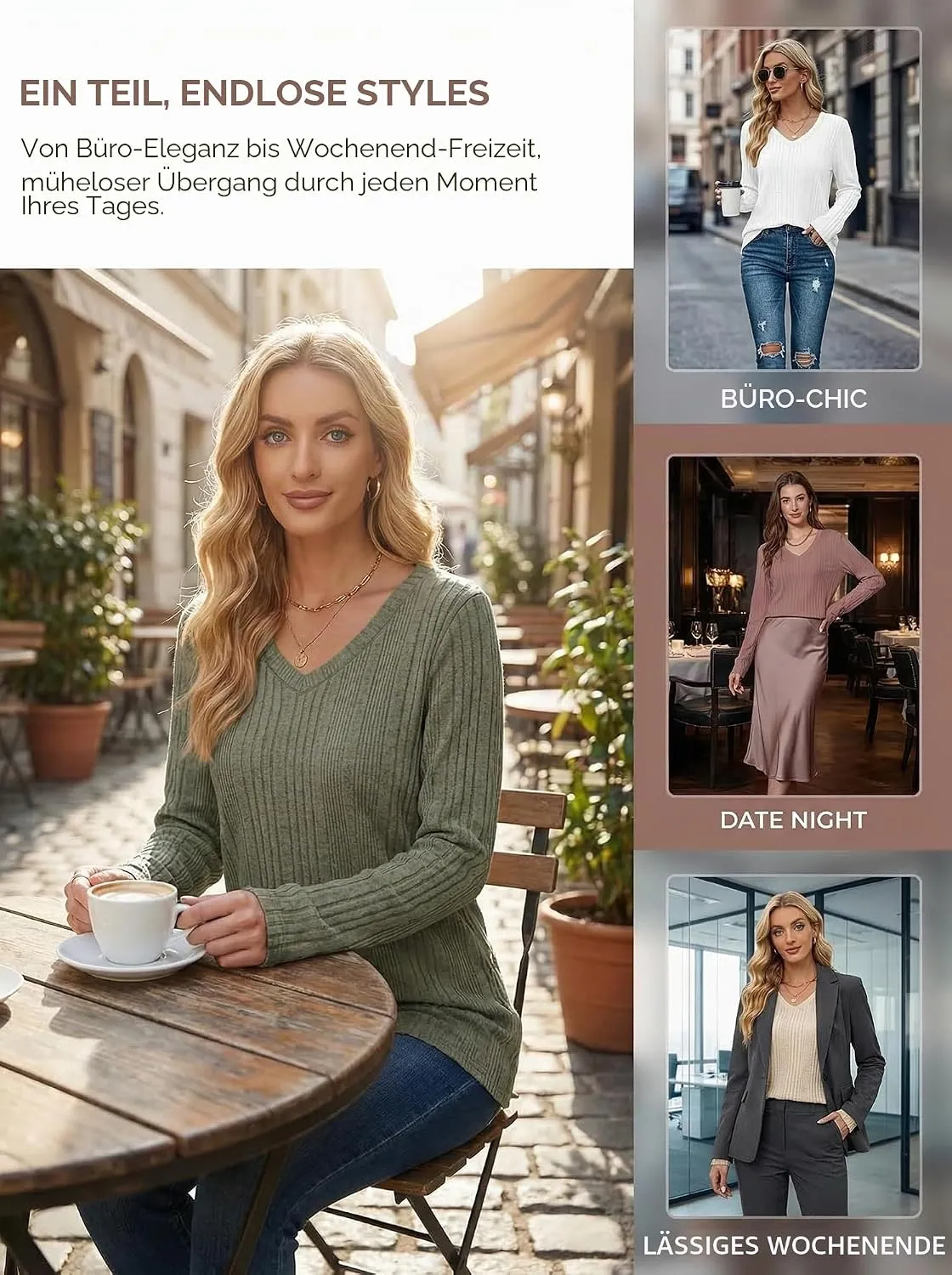 V-Neck Lightweight Pullover — Light Apricot — view 5