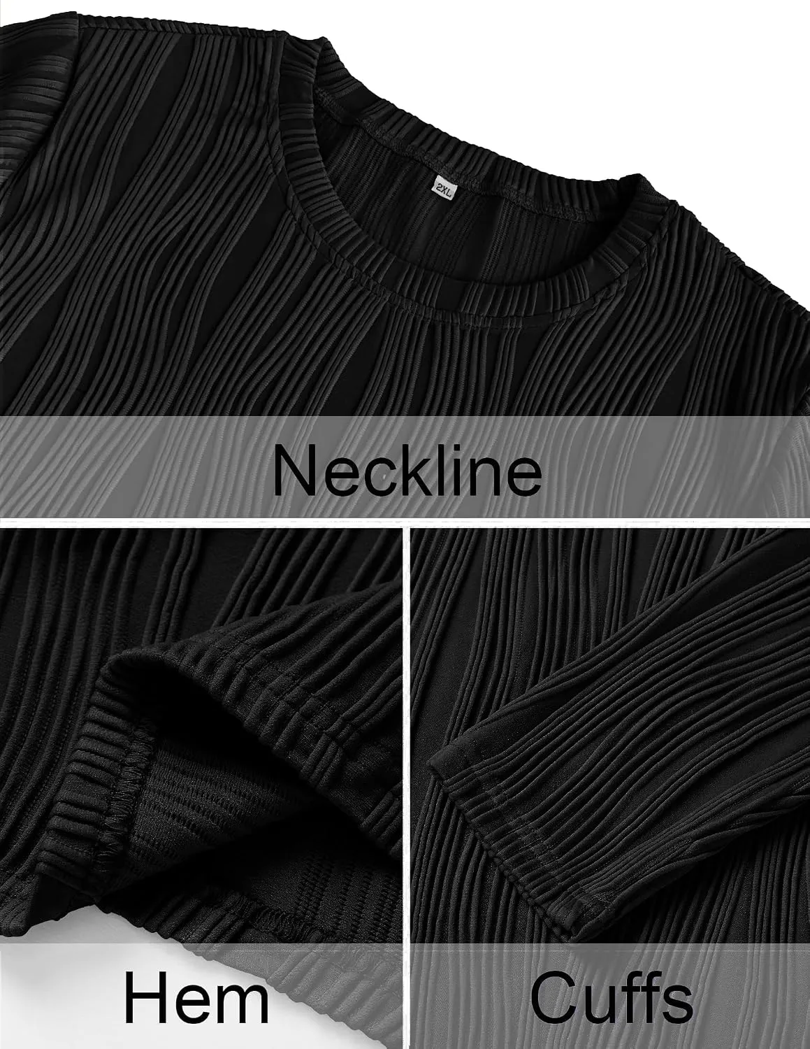 Wave Pattern Long Sleeve Crew — Black — view 5