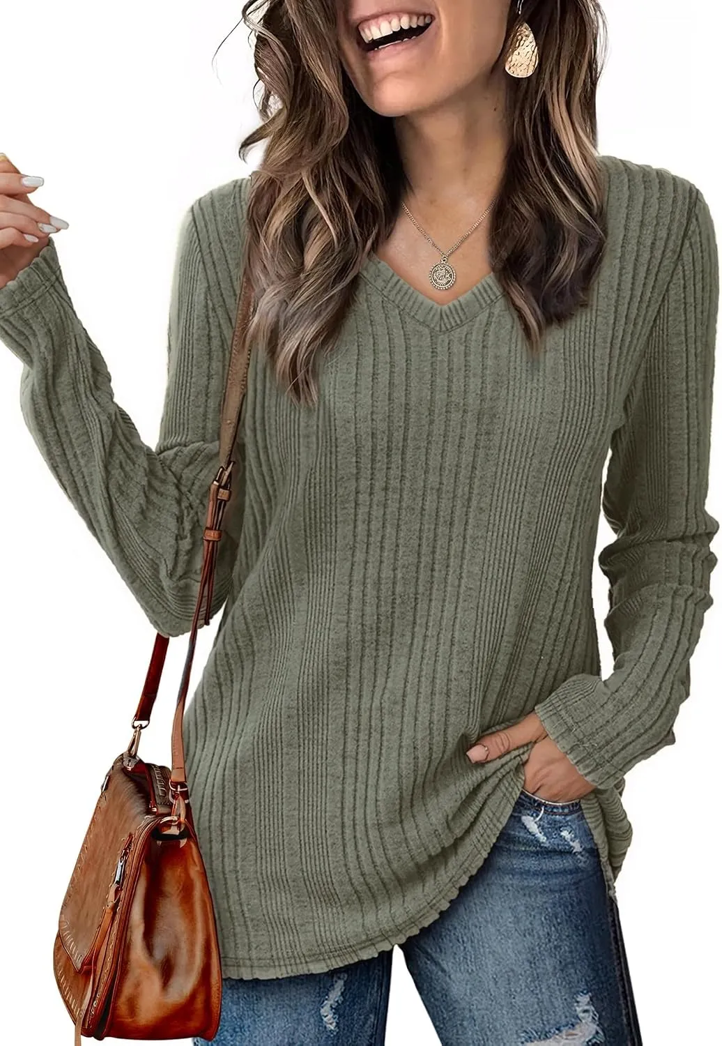 V-Neck Lightweight Pullover — Green