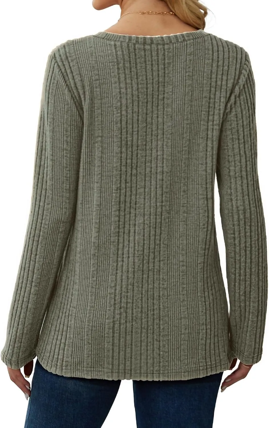 V-Neck Lightweight Pullover — Green — view 3