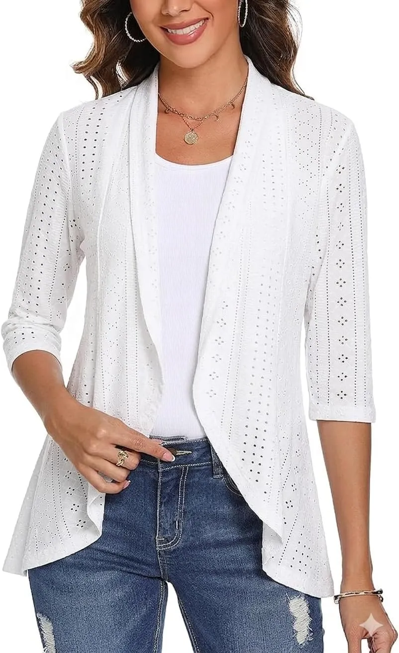 3/4 Sleeve Open-Front Cardigan
