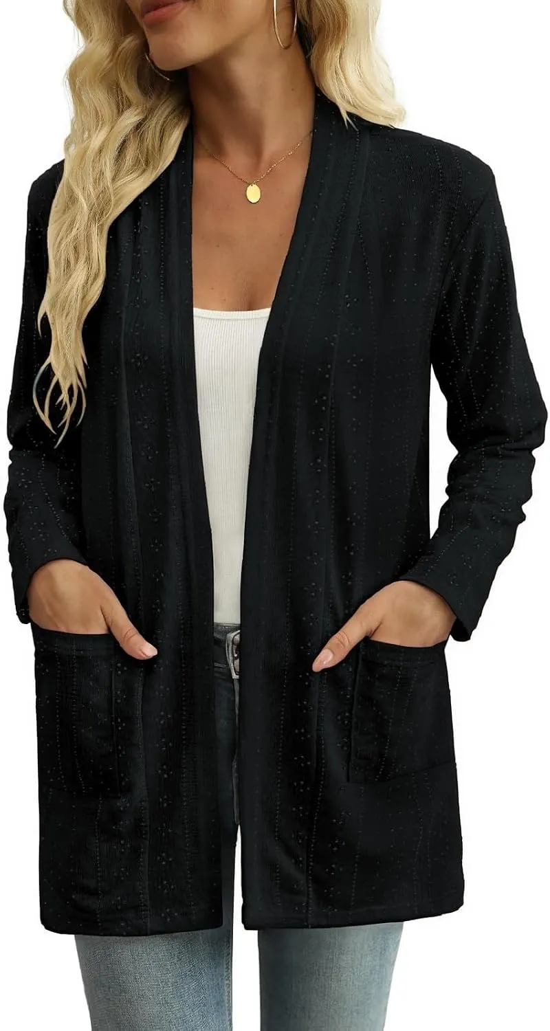 Pointelle Open-Front Cardigan — view 2