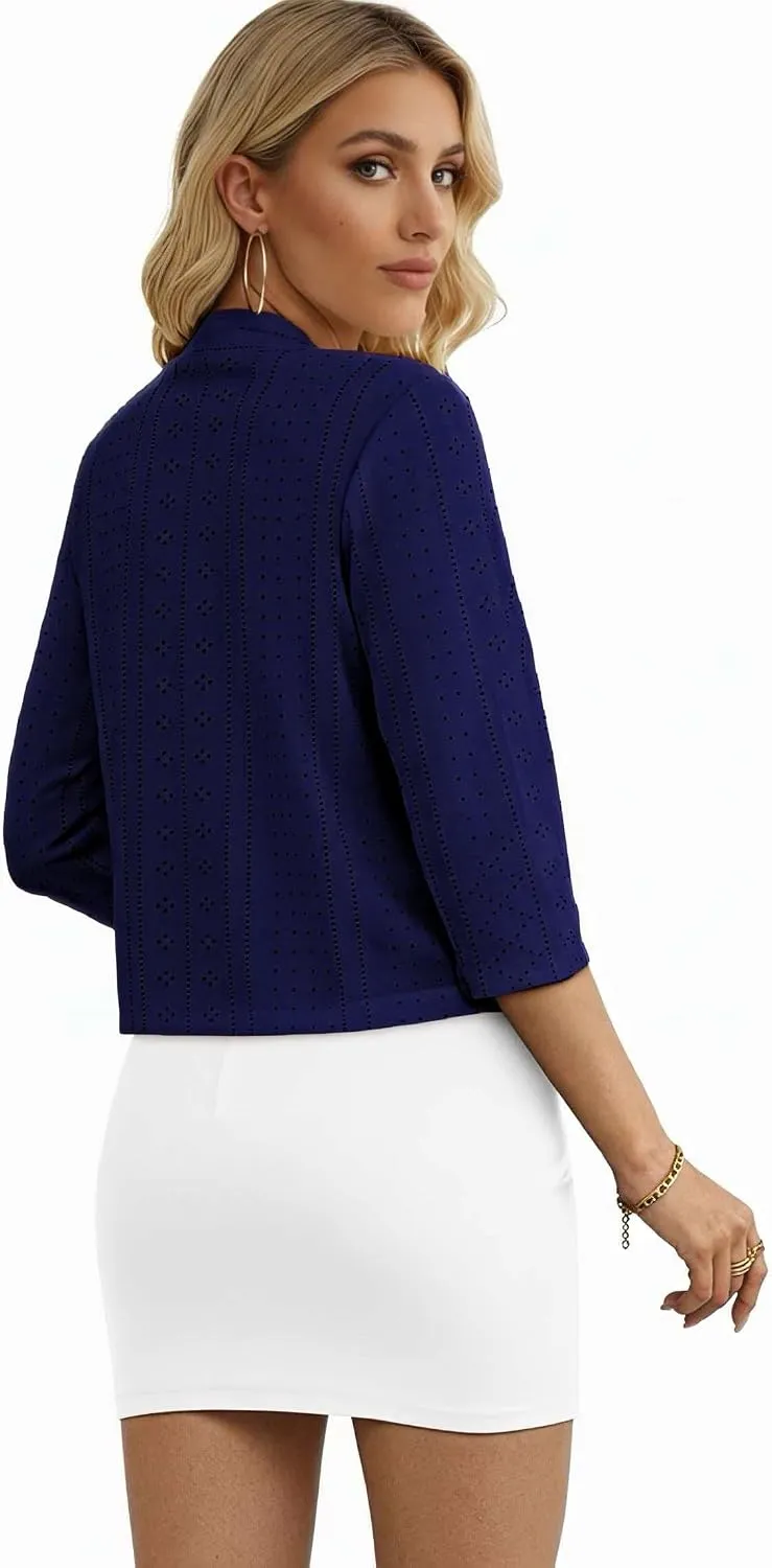 Lightweight Open-Front Cardigan — Navy — view 4