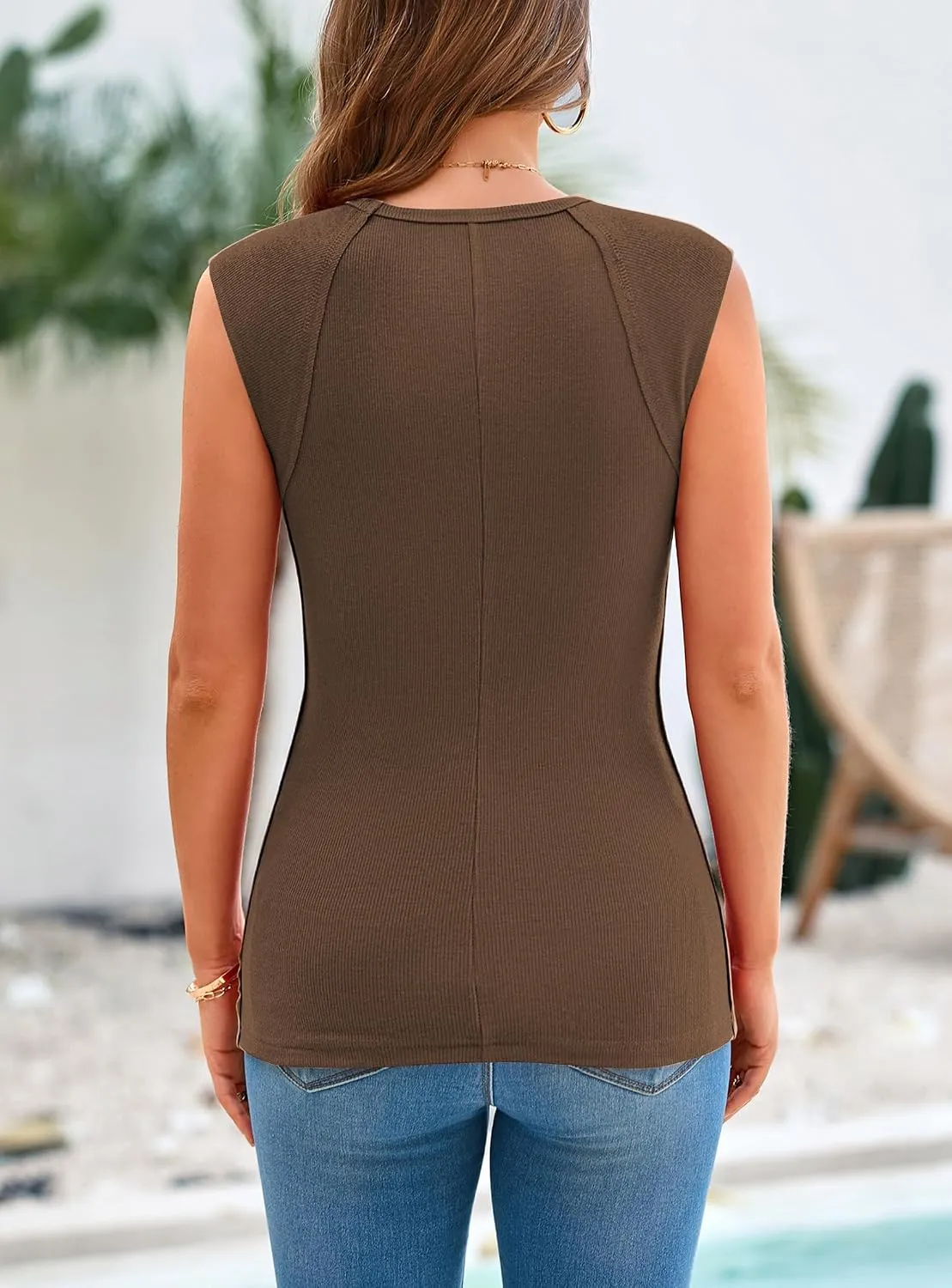 Sleeveless Elegant Tank — Brown — view 4