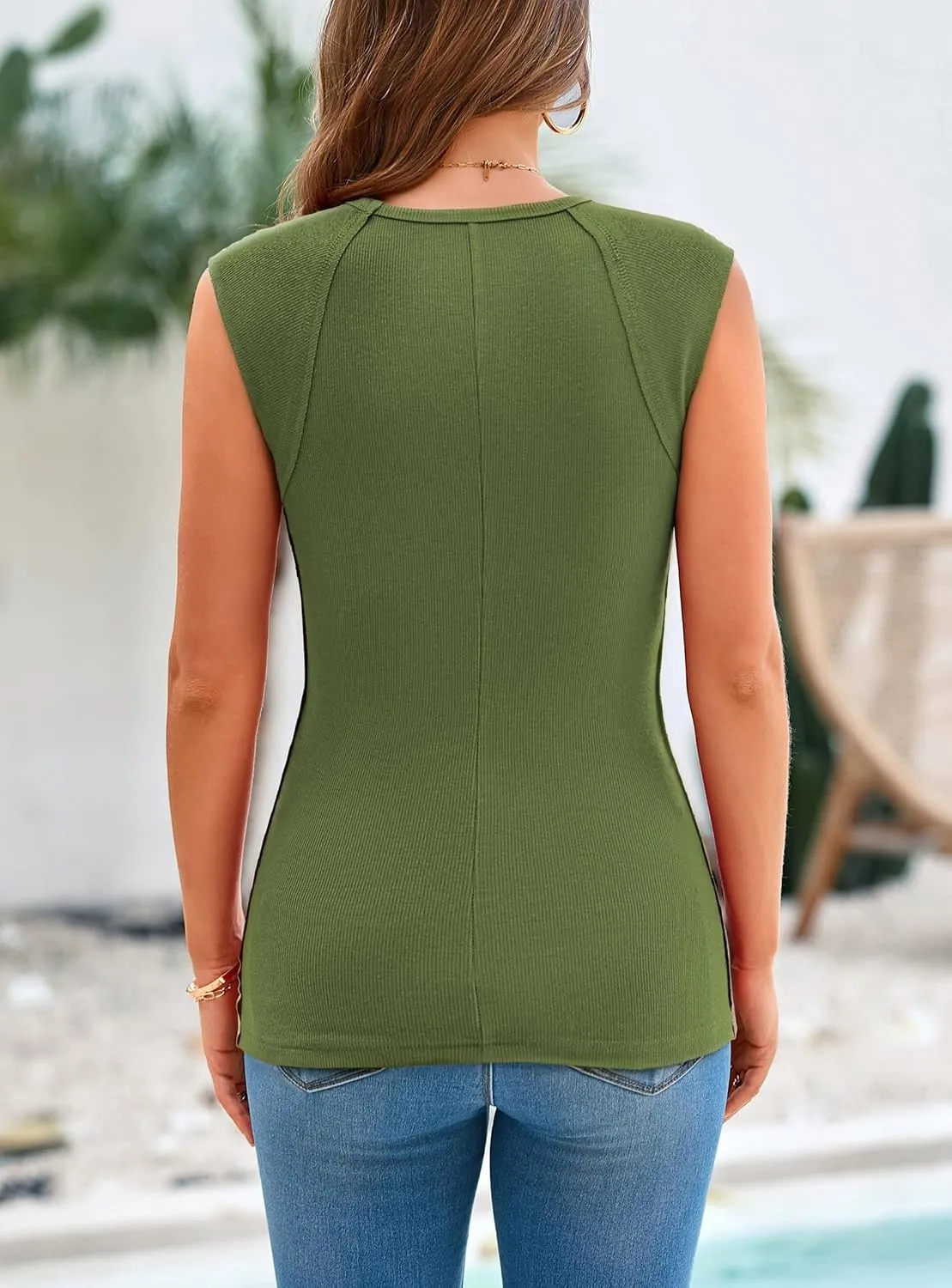 Sleeveless Elegant Tank — Military Green — view 4