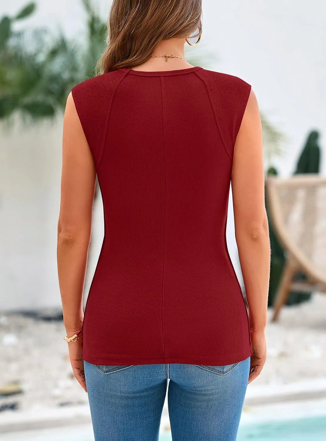 Sleeveless Elegant Tank — Wine Red — view 4