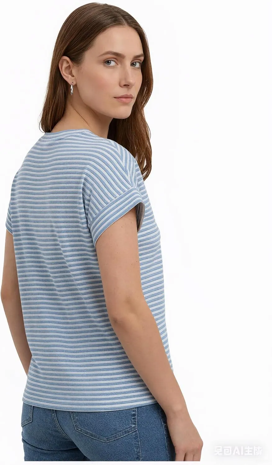 Waffle Knit Crew Neck Tee — Blue-white — view 4