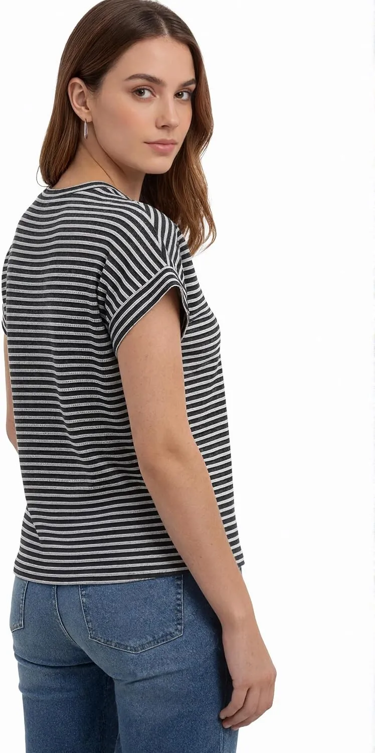 Waffle Knit Crew Neck Tee — Black-white — view 4