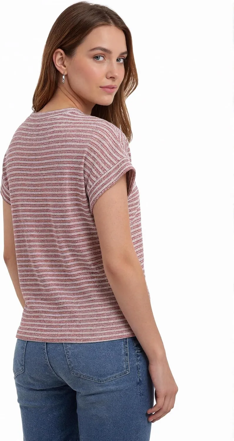 Waffle Knit Crew Neck Tee — Pink-white — view 3