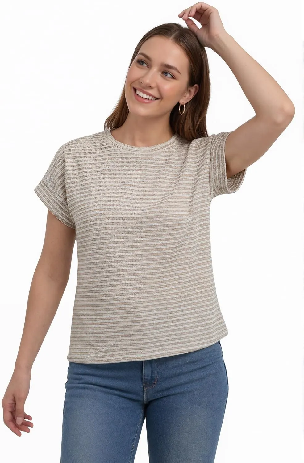 Waffle Knit Crew Neck Tee — Cream-white — view 2